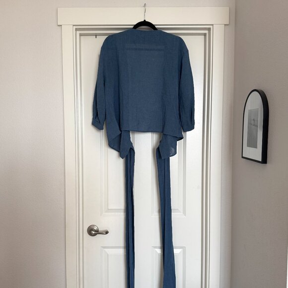 CEFINN Cotton-blend Voile Wrap Top In Blue - Picture 7 of 8